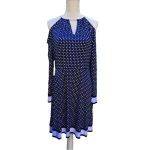 Michael Kors Stretch No Wrinkle Black White Polka Dot Cold Shoulder Zipper Small